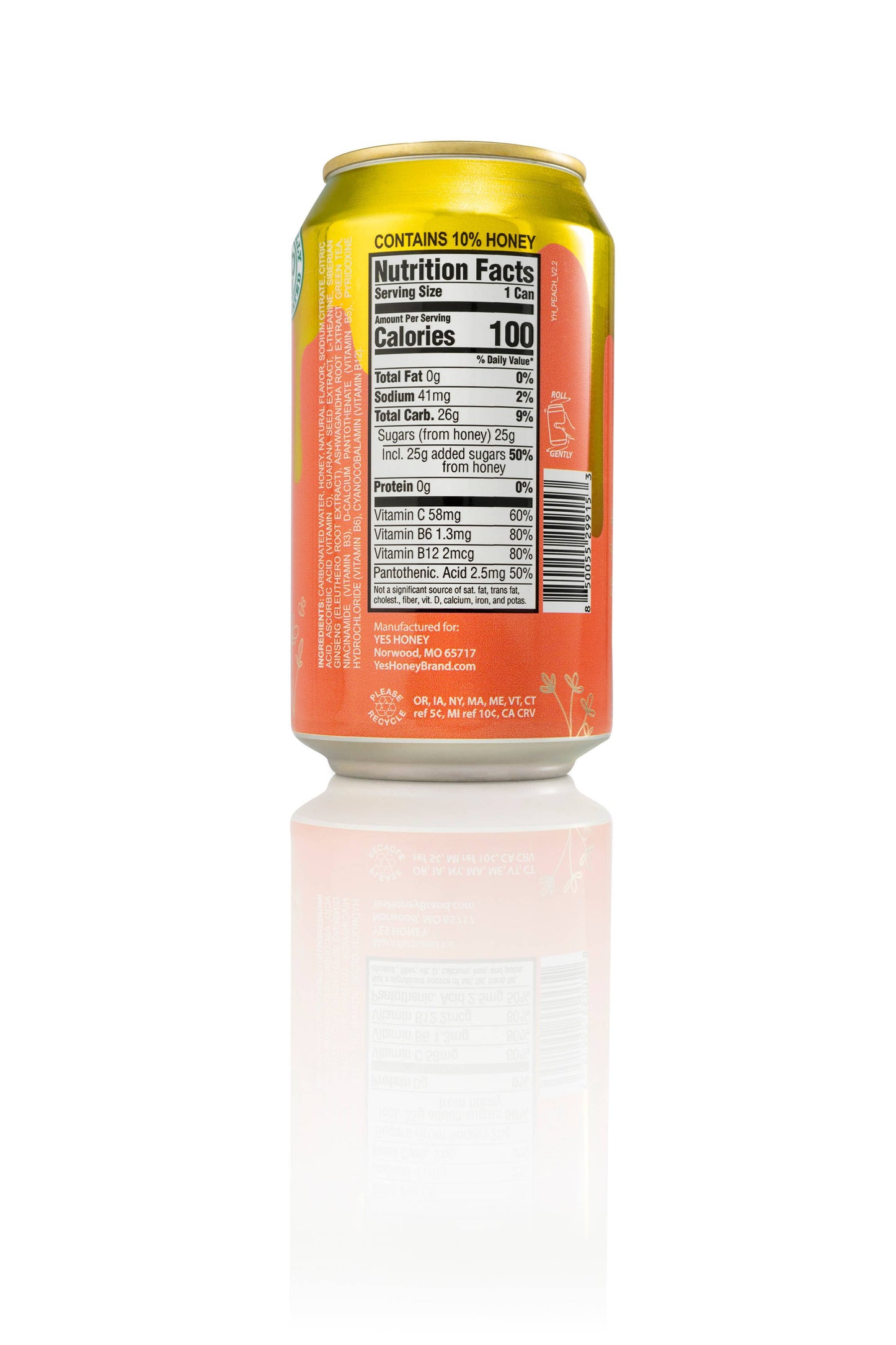 Yes Honey Peach Soda | Adaptogen | No Corn Syrup | Clean